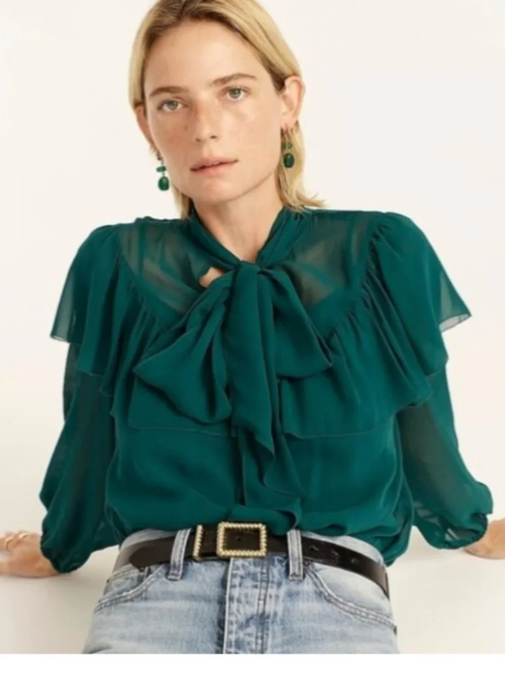 J. Crew Green Genuine Italian Leather Belt with Gold Buckle Size S - Picture 3 of 8